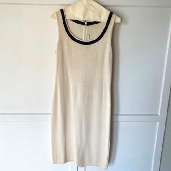 St. John Legacy Dresses & Skirts - St John Knit, Cream with black trim, Sleeveless Dress - Size 4